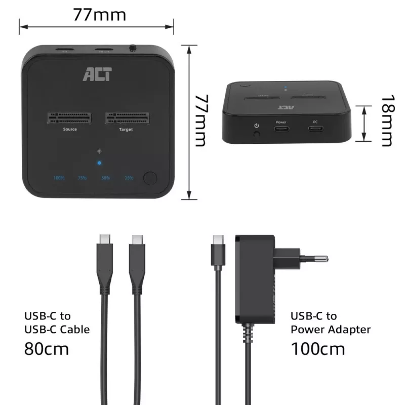 ACT M.2 NVMe/PCIe dual SSD docking clone station, USB-C 3.2 Gen2
