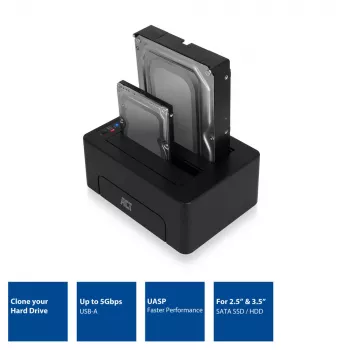 ACT 2.5 inch and 3.5 inch SATA dual HDD/SSD docking station, USB 3.2 Gen1