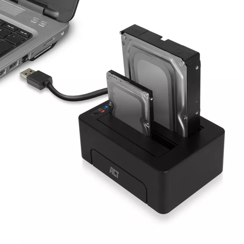 ACT 2.5 inch and 3.5 inch SATA dual HDD/SSD docking station, USB 3.2 Gen1