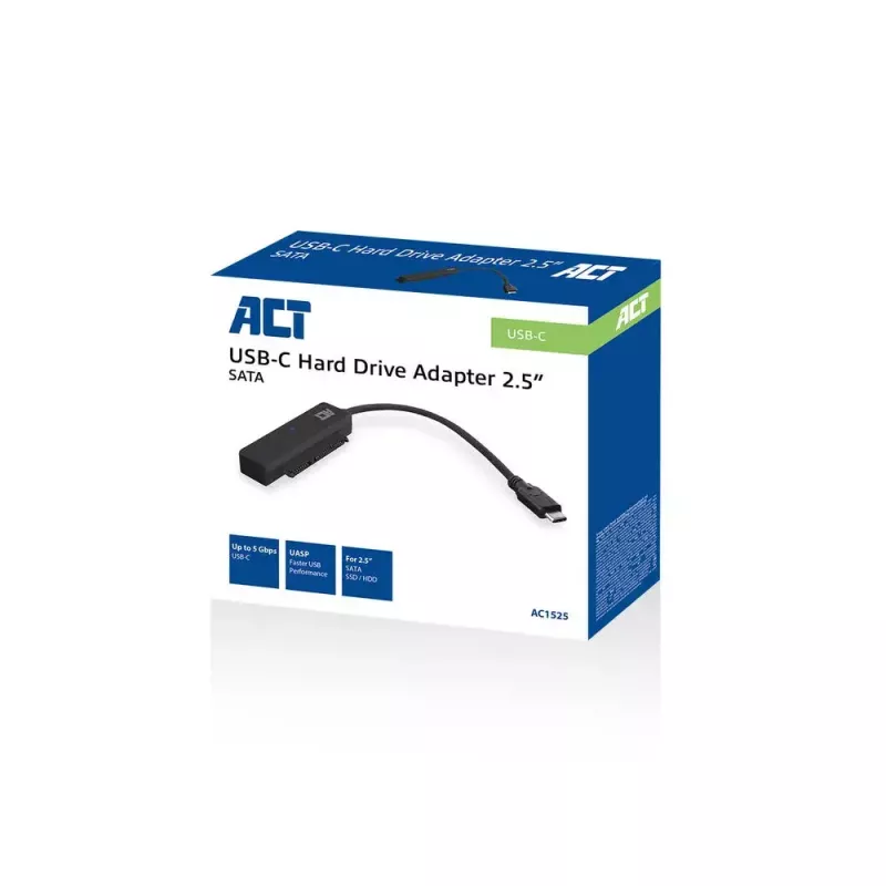 ACT USB-C adapter cable to 2.5 inch SATA HDD/SSD AC1525 0.15m Black