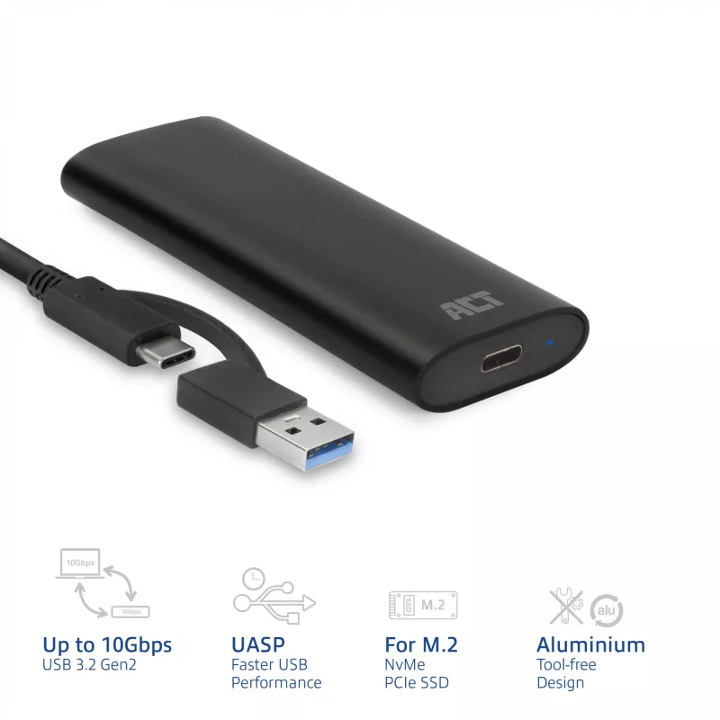 SSD enclosure ACT AC1615 USB-C M.2 NVMe PCIe 10 Gbit/s Black