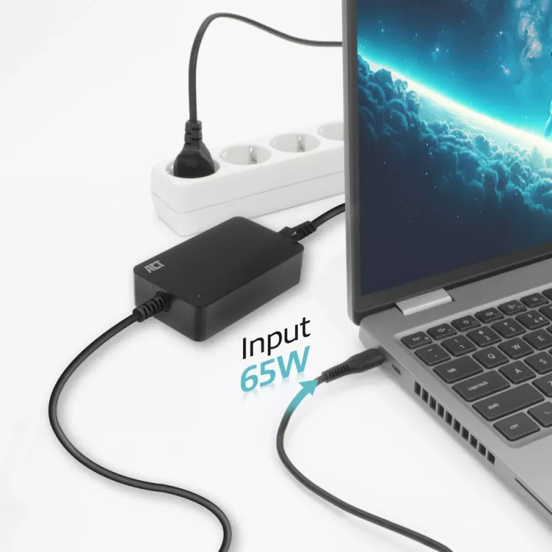 ACT USB-C laptop charger with Power Delivery profiles 65W, Laptop, Indoor, 100 - 240 V, 50/60 Hz, 65 W, 5 - 20 V