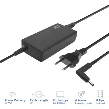 ACT Slim size laptop charger 65W (for laptops up to 15.6 inch)