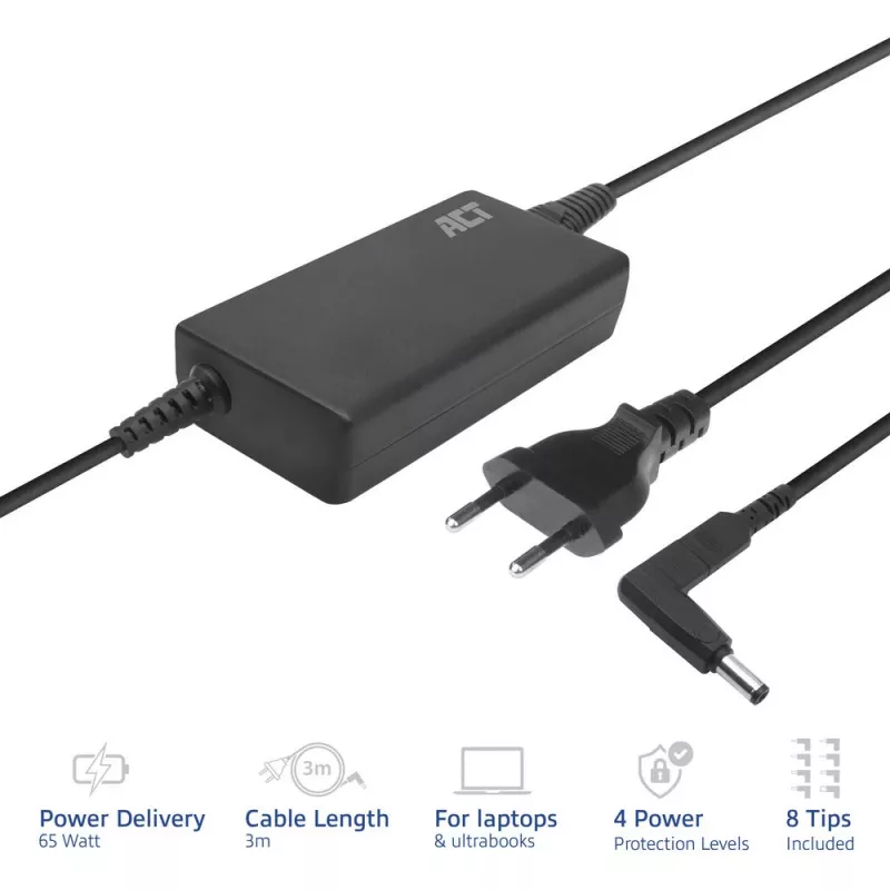ACT Slim size laptop charger 65W (for laptops up to 15.6 inch)