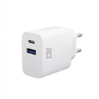 ACT USB-C & USB-A charger 20W with Power Delivery PPS, Quick Charge, GaNFast