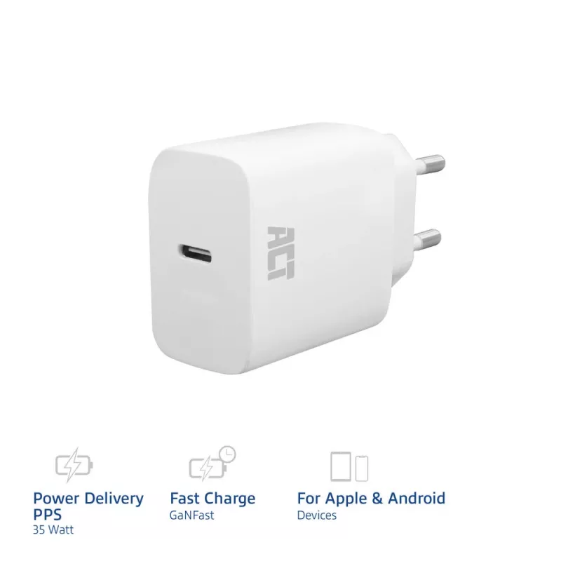 USB-C Charger ACT 35W Power Delivery PPS GaNFast Universal