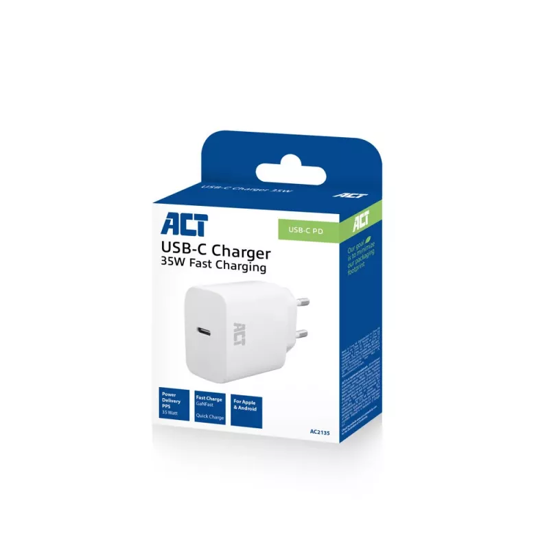 USB-C Charger ACT 35W Power Delivery PPS GaNFast Universal