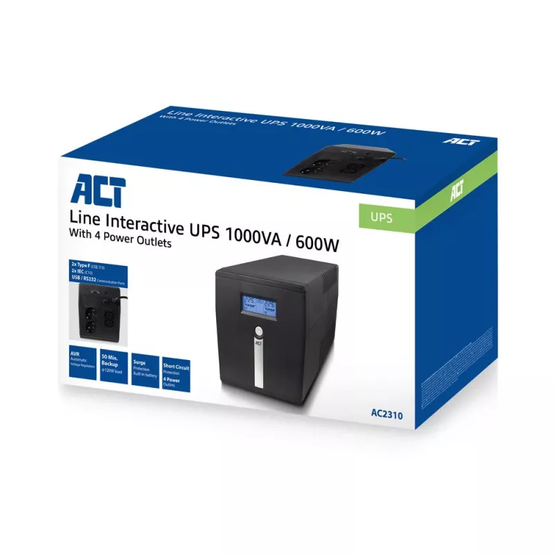 ACT Line Interactive UPS 1000VA - 600W with AVR, LCD display