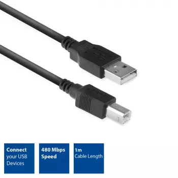 ACT USB 2.0 connection cable A male - B male 1 meter Black