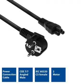 ACT Powercord mains connector CEE7/7 male (angled) - C5 black 2 m
