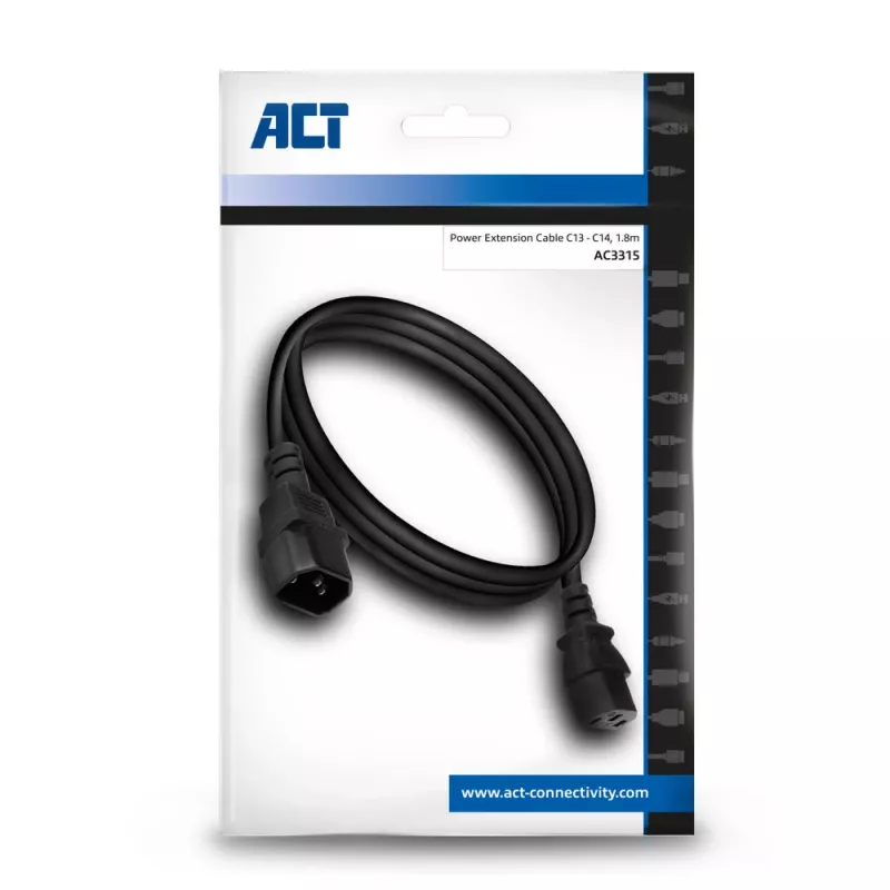 Power cord C13 C14 black 1.8 m ACT Powercord