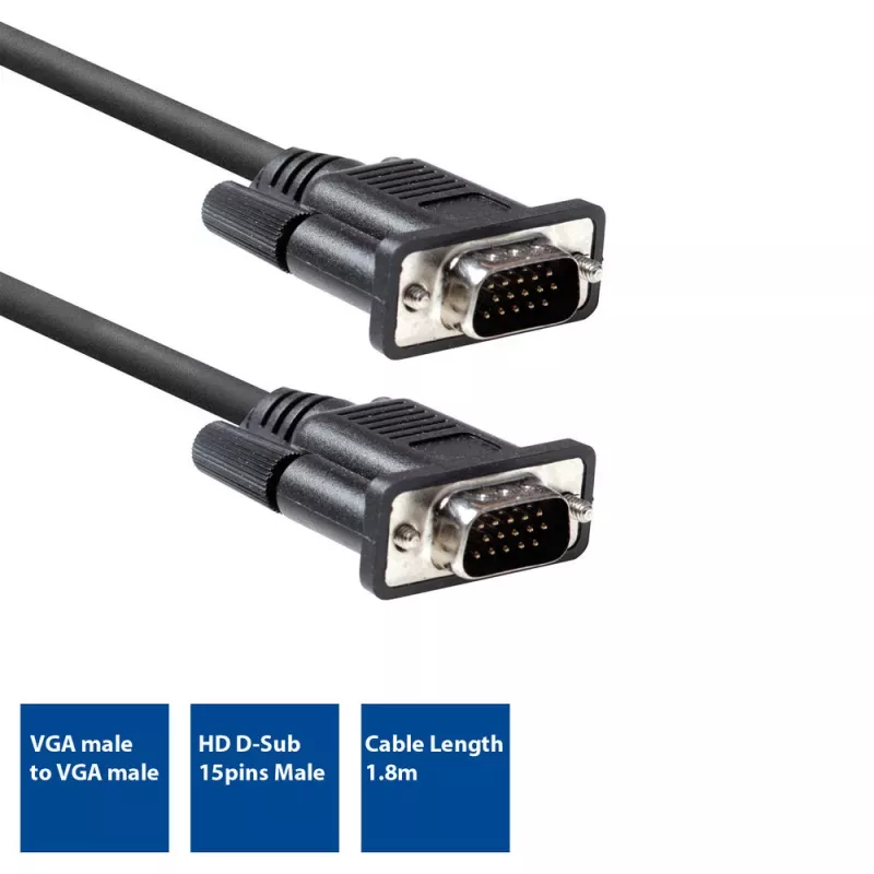 VGA cable ACT AC3510 — 1.8 m, VGA (D-Sub) to VGA (D-Sub), black
