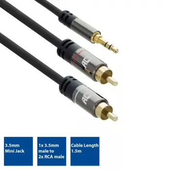 Audio Cable ACT AC3605 1.5m 3.5mm to 2 x RCA Black