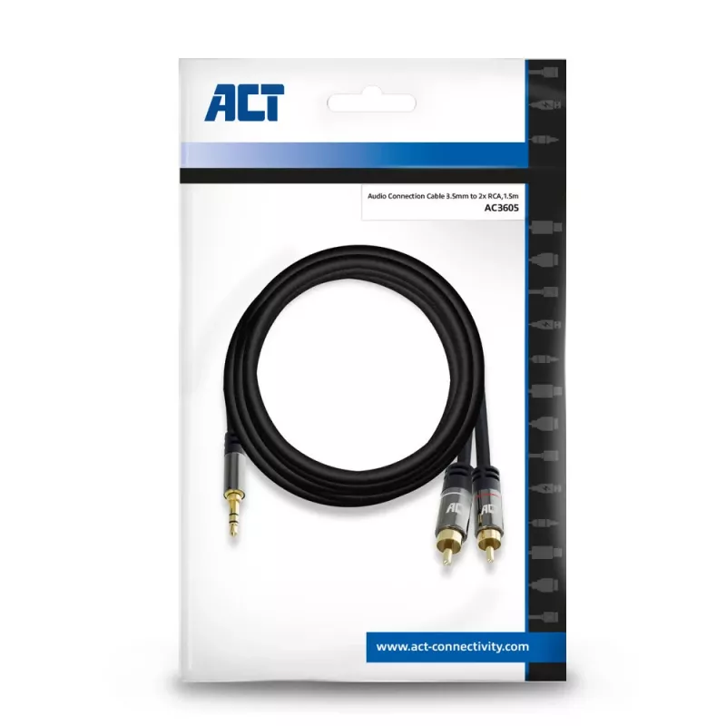 Audio Cable ACT AC3605 1.5m 3.5mm to 2 x RCA Black