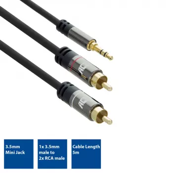 ACT 5 meters High Quality audio connection cable 1x 3.5mm stereo jack male - 2x RCA male
