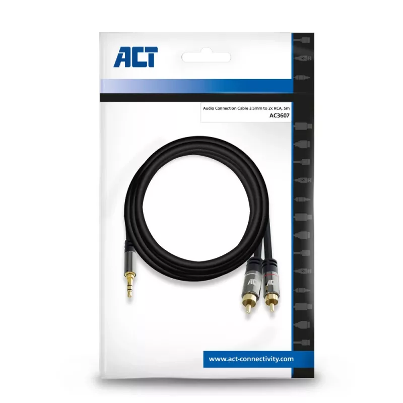 ACT 5 meters High Quality audio connection cable 1x 3.5mm stereo jack male - 2x RCA male