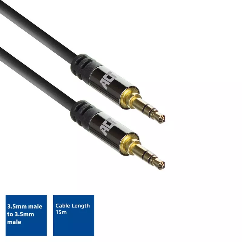 ACT 15 meter High Quality audio connection cable 3,5 mm stereo jack male - male