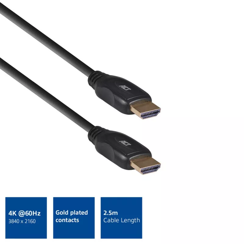 ACT 2.5 meters HDMI 4K High Speed cable v2.0 HDMI-A male - HDMI-A male
