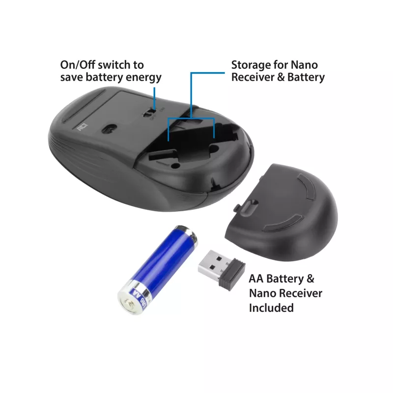 ACT Wireless Mouse 1600 DPI, silent click, eco-friendly, made from recycled materials