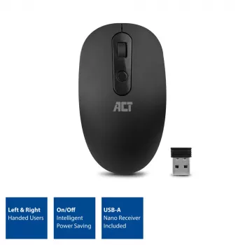ACT Wireless Mouse 1200 DPI, Ambidextrous, RF Wireless, 1200 DPI, Black