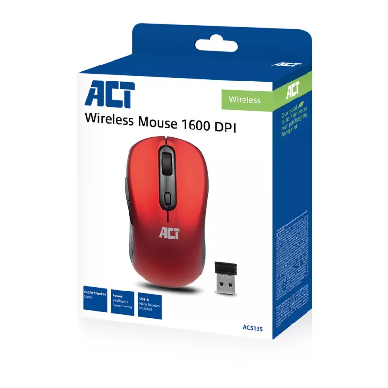 ACT Wireless Mouse 1600 DPI Right-hand Optical RF Wireless Red