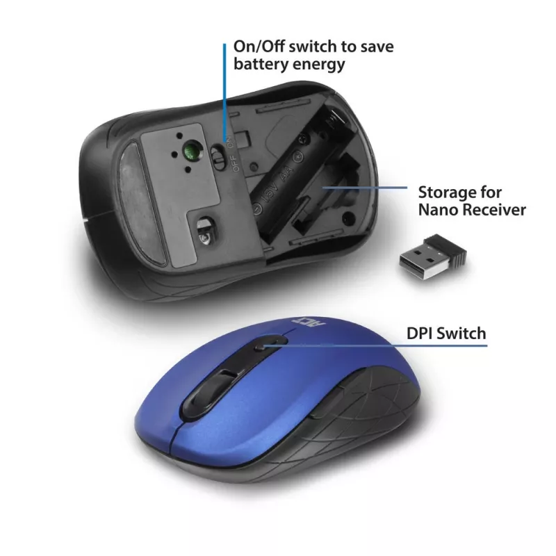 ACT Wireless Mouse 1600 DPI Right-hand Optical RF Wireless Blue