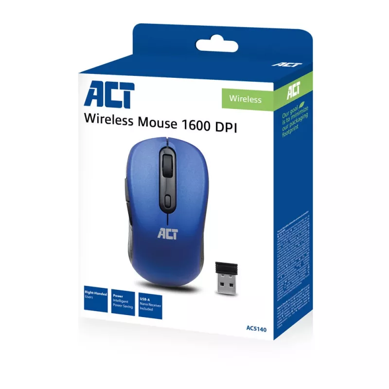 ACT Wireless Mouse 1600 DPI Right-hand Optical RF Wireless Blue