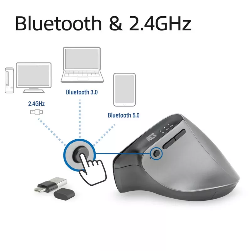 ACT Wireless Ergonomic Mouse with Bluetooth and USB-C/USB-A