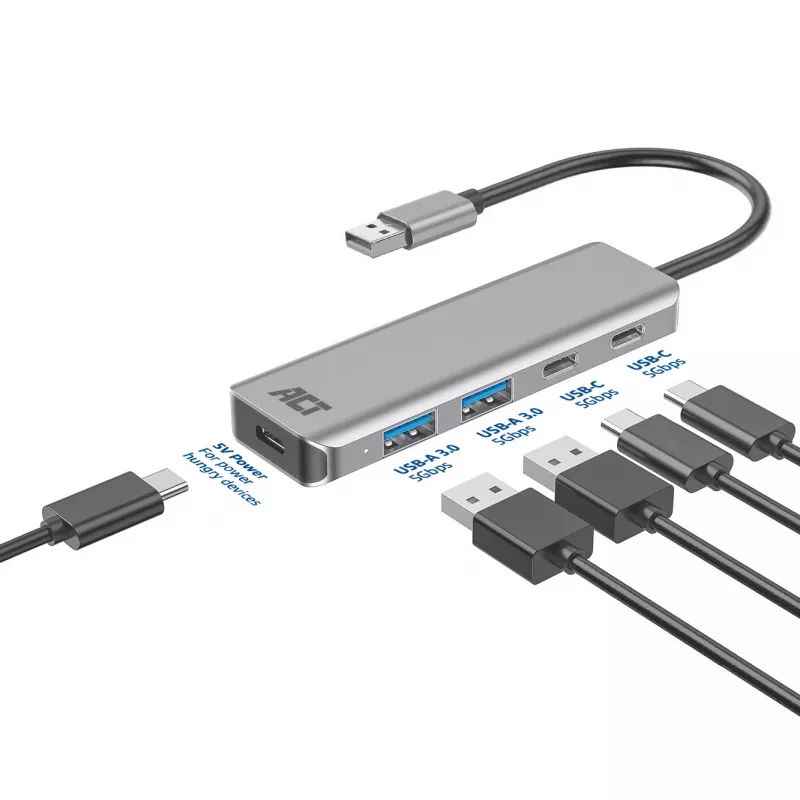 USB Hub ACT AC6125 3.2 Gen 1 Type-A 5000 Mbit/s Grey