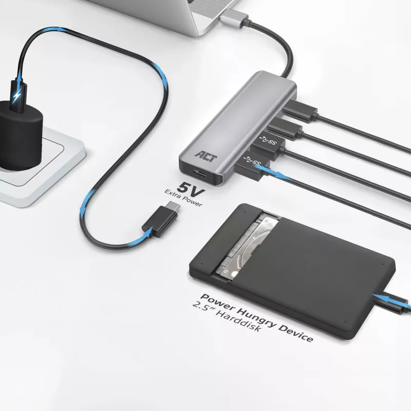 USB Hub ACT AC6125 3.2 Gen 1 Type-A 5000 Mbit/s Grey