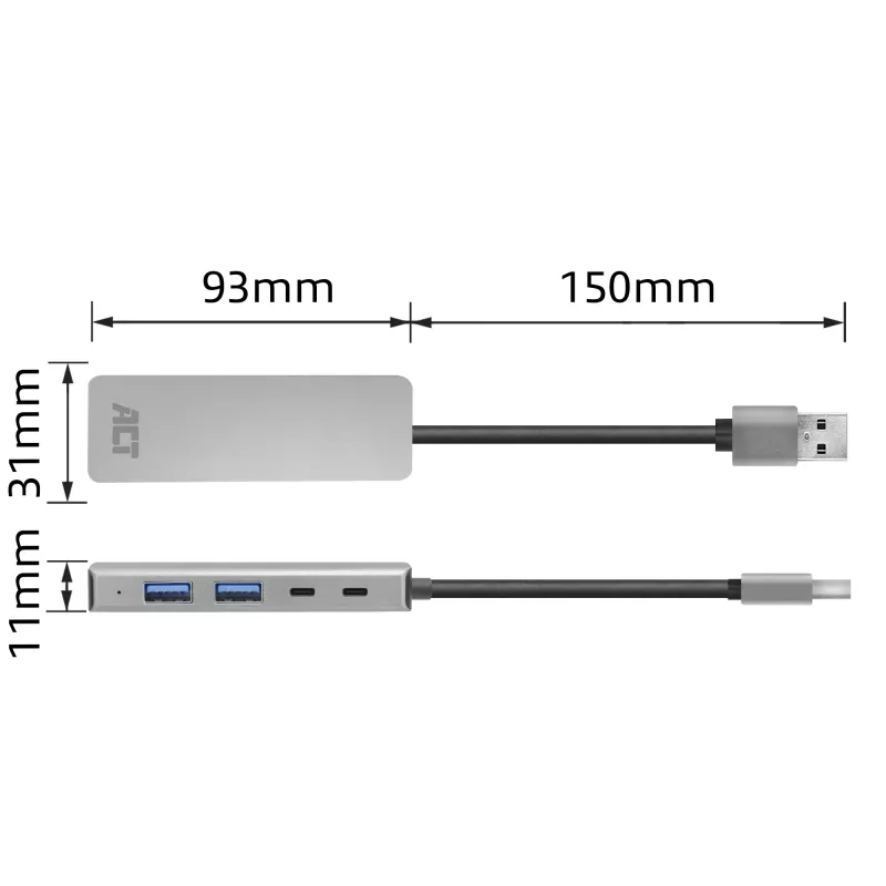USB Hub ACT AC6125 3.2 Gen 1 Type-A 5000 Mbit/s Grey