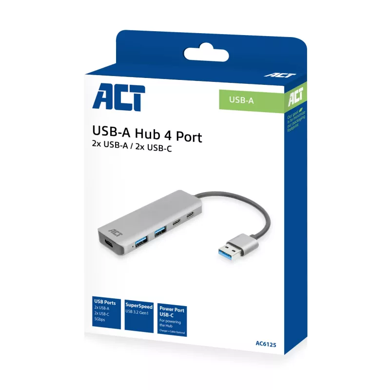 USB Hub ACT AC6125 3.2 Gen 1 Type-A 5000 Mbit/s Grey