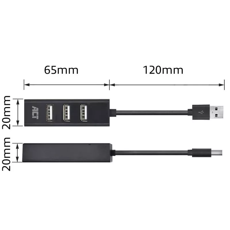 USB Hub ACT AC6205 2.0 480 Mbit/s Black 0.12m