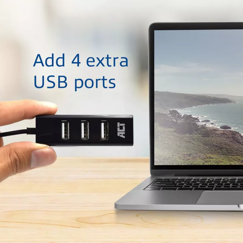 USB Hub ACT AC6205 2.0 480 Mbit/s Black 0.12m