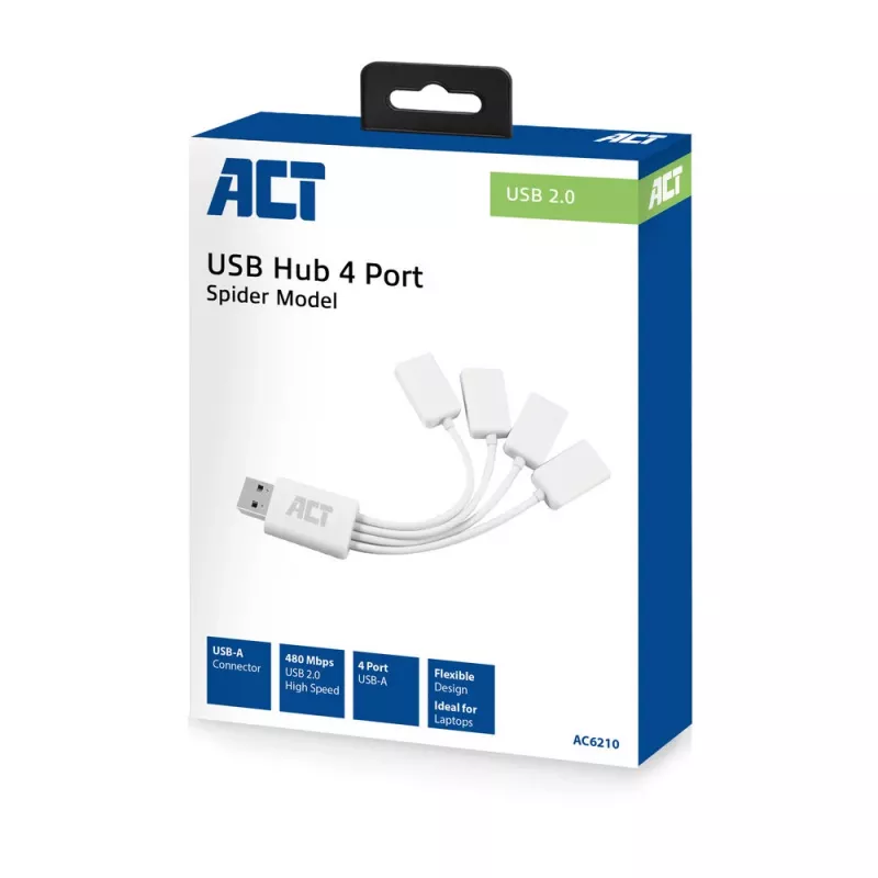 ACT USB hub 4 port USB-A flexible USB 3.2 Gen 1 White 480 Mbit/s