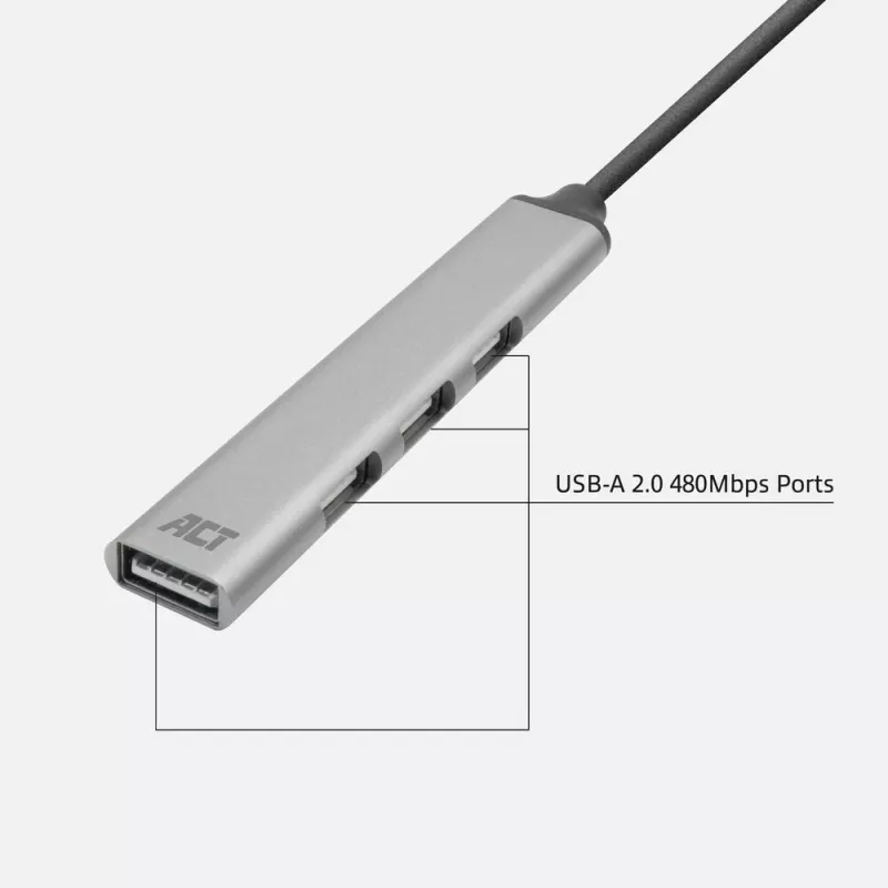 ACT AC6225 USB 2.0 Hub 480 Mbit/s Grey Aluminium