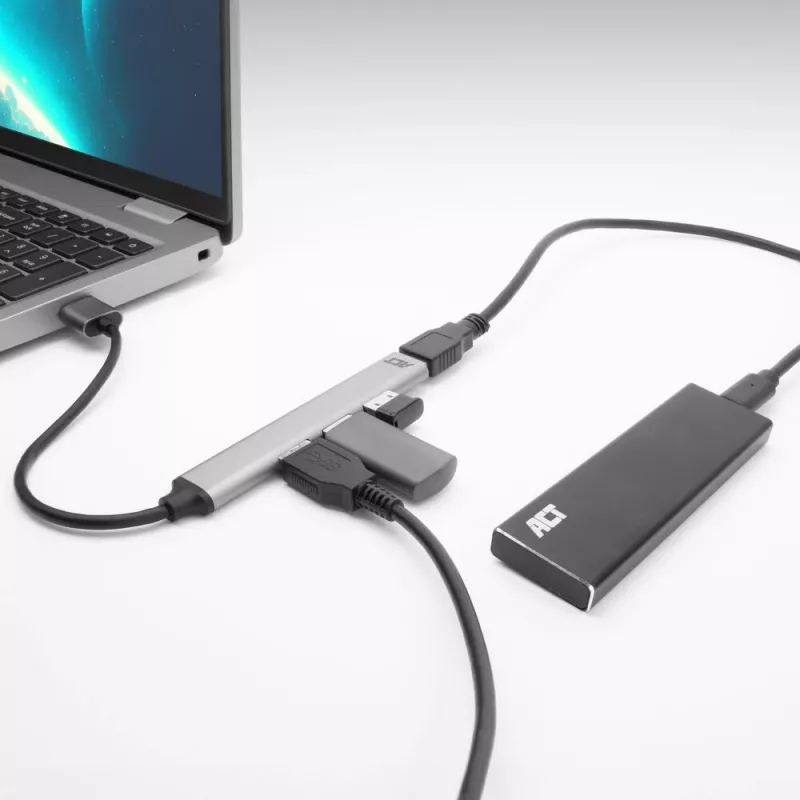 ACT AC6225 USB 2.0 Hub 480 Mbit/s Grey Aluminium