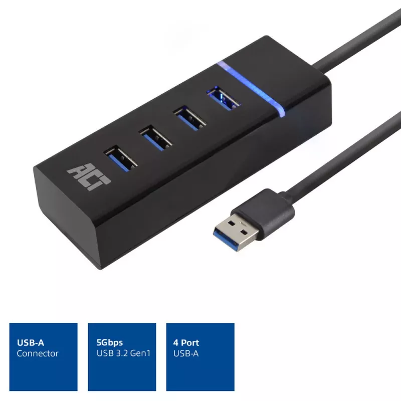 ACT AC6300 USB 3.2 Gen 1 Hub Type-A 5000 Mbit/s Black