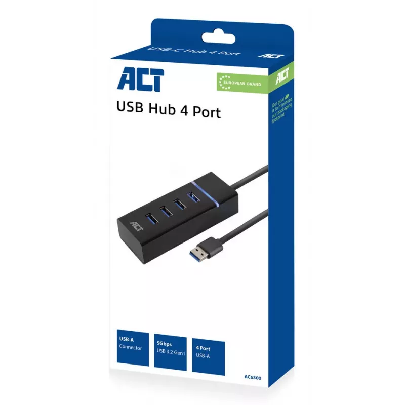 ACT AC6300 USB 3.2 Gen 1 Hub Type-A 5000 Mbit/s Black