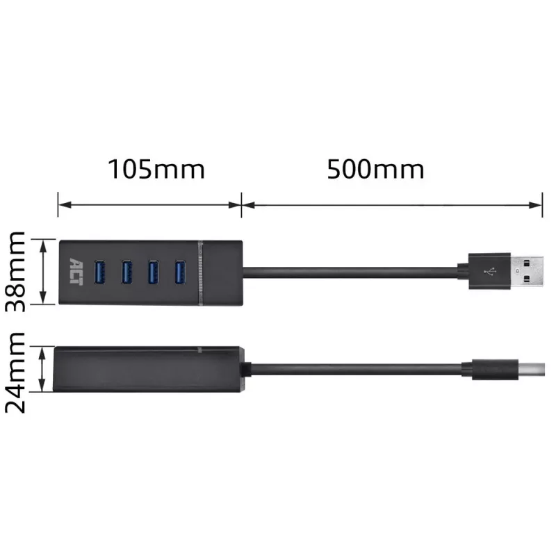 ACT AC6300 USB 3.2 Gen 1 Hub Type-A 5000 Mbit/s Black