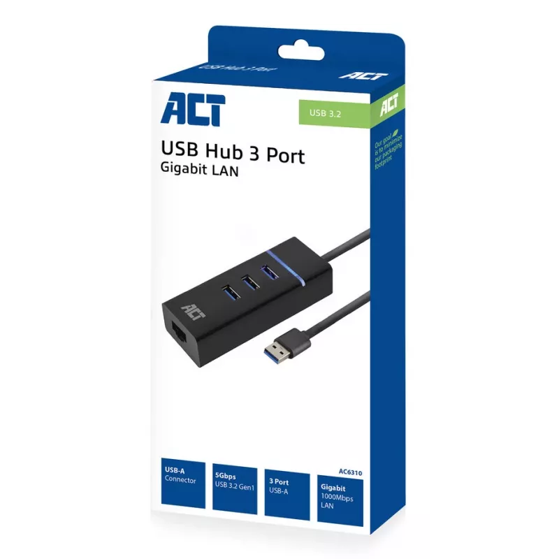 Docking Station ACT AC6310 USB 3.2 Gen 1 Wired Black Ethernet