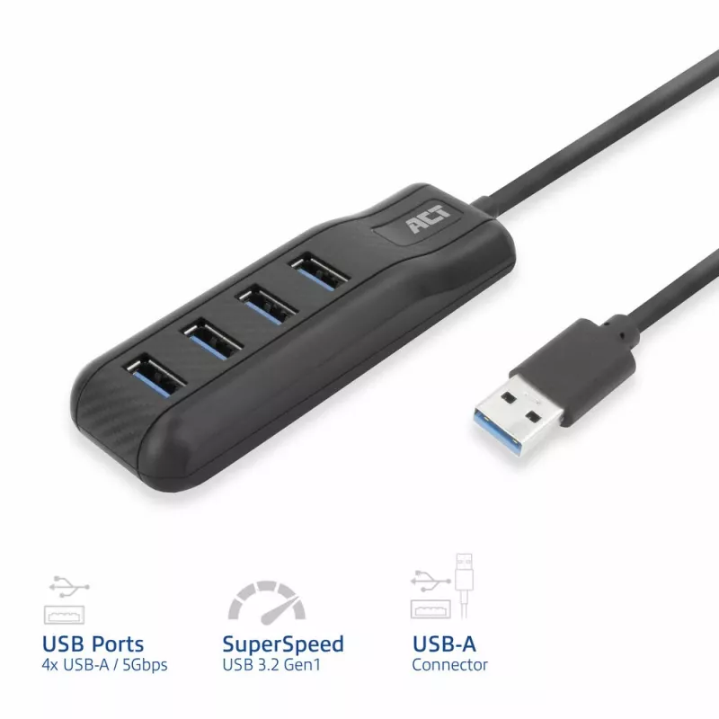ACT AC6320 interface hub USB 3.2 Gen 1 (3.1 Gen 1) Type-A 5000 Mbit/s Black