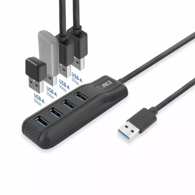ACT AC6320 interface hub USB 3.2 Gen 1 (3.1 Gen 1) Type-A 5000 Mbit/s Black