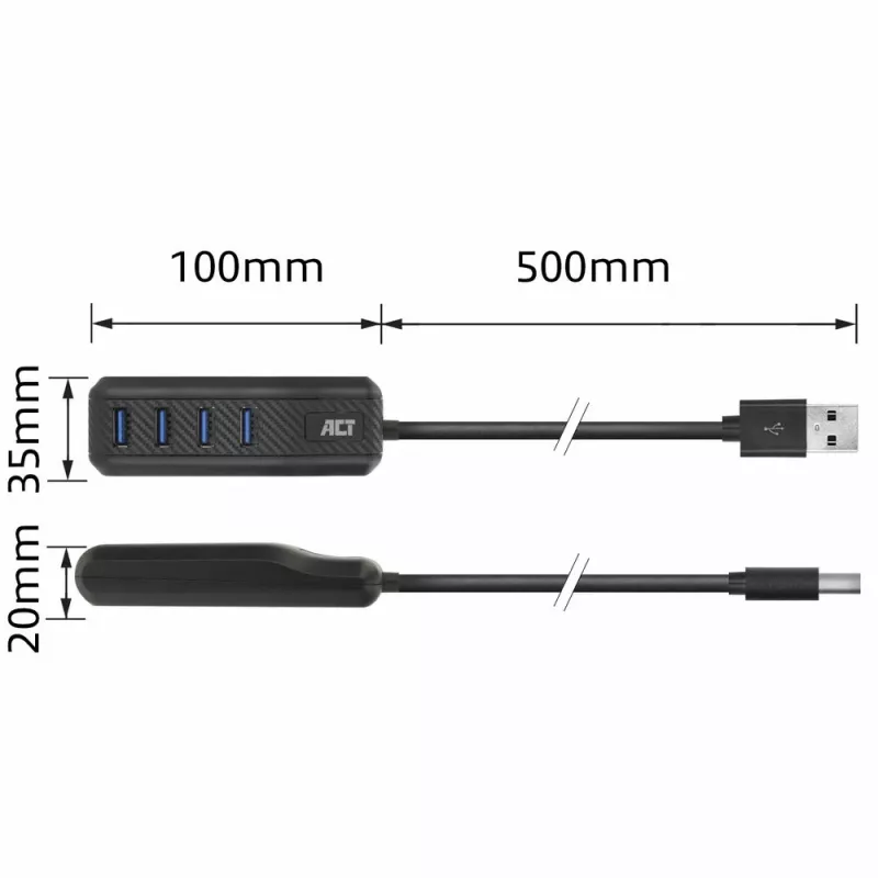 ACT AC6320 interface hub USB 3.2 Gen 1 (3.1 Gen 1) Type-A 5000 Mbit/s Black