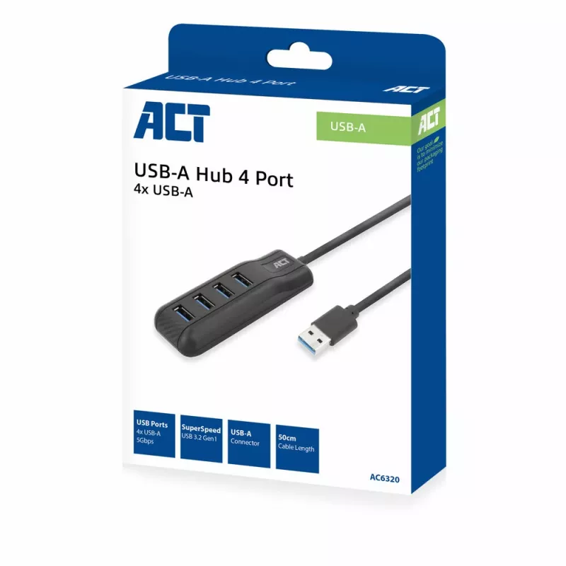 ACT AC6320 interface hub USB 3.2 Gen 1 (3.1 Gen 1) Type-A 5000 Mbit/s Black