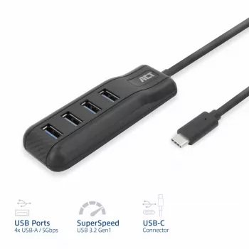 ACT AC6420 interface hub USB 3.2 Gen 1 (3.1 Gen 1) Type-C 5000 Mbit/s Black