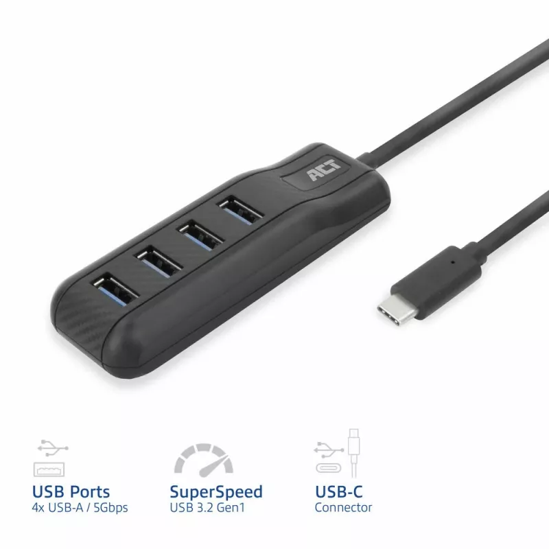 ACT AC6420 interface hub USB 3.2 Gen 1 (3.1 Gen 1) Type-C 5000 Mbit/s Black