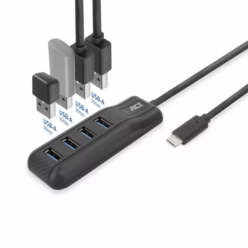 ACT AC6420 interface hub USB 3.2 Gen 1 (3.1 Gen 1) Type-C 5000 Mbit/s Black