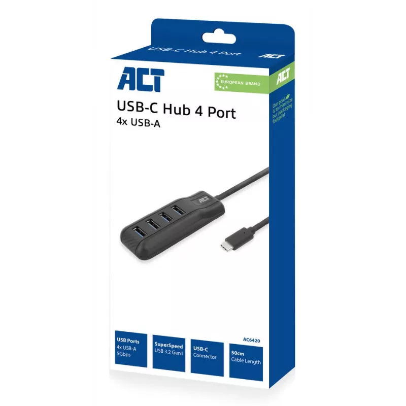 ACT AC6420 interface hub USB 3.2 Gen 1 (3.1 Gen 1) Type-C 5000 Mbit/s Black