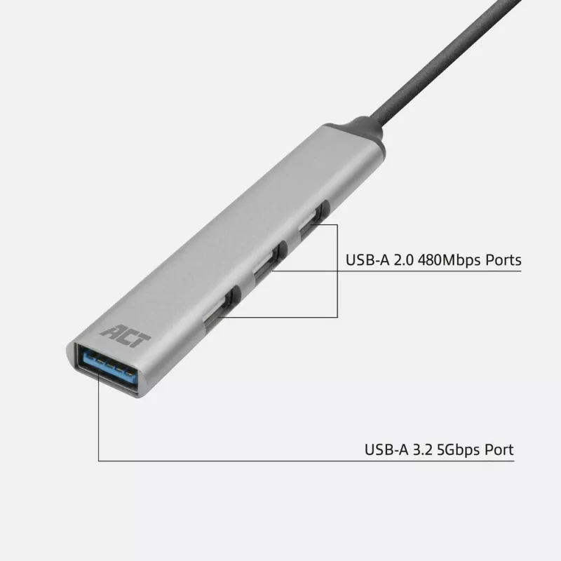 USB Hub ACT AC6425 Type-C 5000 Mbit/s Aluminium Grey